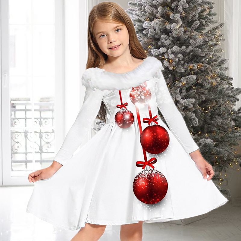 Kids Girls' Christmas Dress Dress Snowflake Dress Santa Claus Gradient Long Sleeve Casual Crewneck Adorable Daily Polyester Above Knee Casual Dress Swing Dress A Line Dress Fall Winter 3-10 Years4
