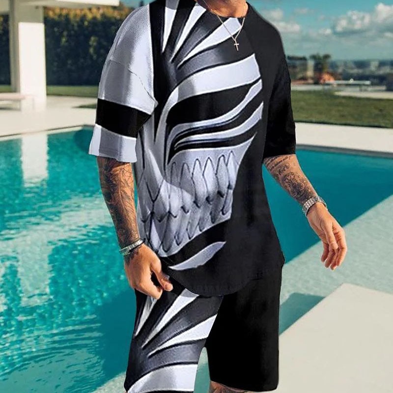 Men's Graphic Prints Technology 2pcs Tees sets Matching Sets Short Sleeve Short Pants Crew Neck Basic Classic Comfortable Outdoor Street Daily 3D Print Summer Spring Black Yellow Red