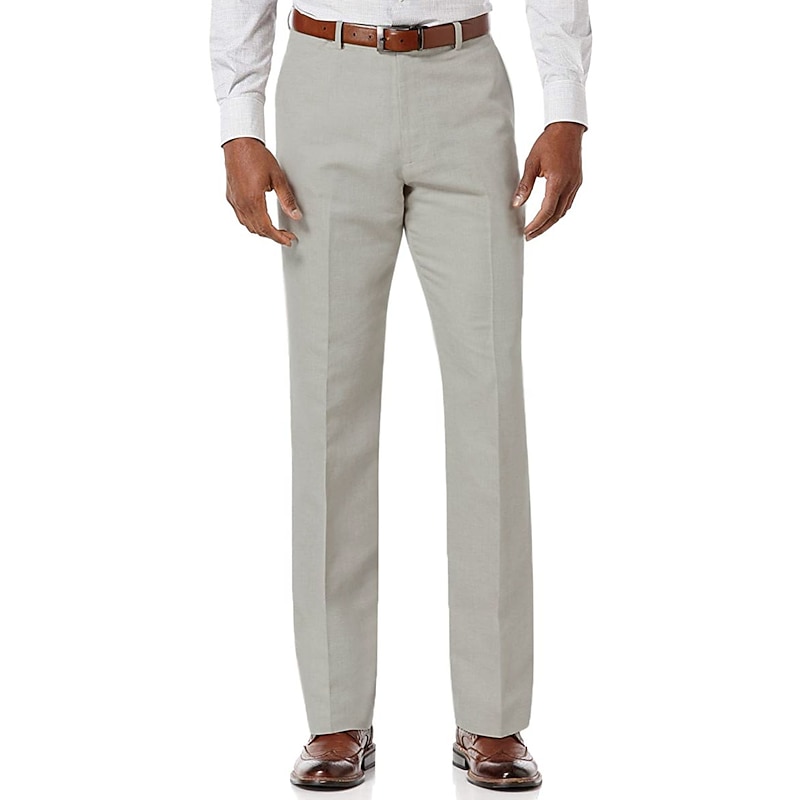 Men's Linen Pants Trousers Dress Pants Summer Pants Pleated Pants Pocket Straight Leg Plain Comfort Soft Formal Business Casual Fashion Classic White Navy Blue Micro-elastic4