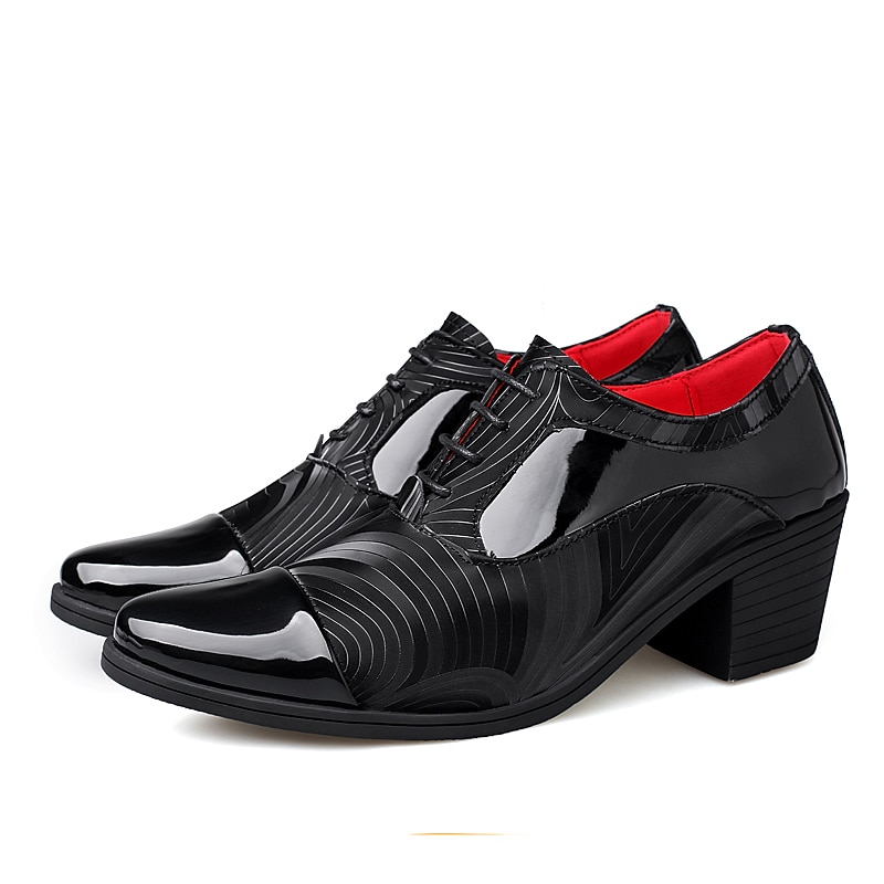 Men's Patent Leather Dress Shoes – Stylish Formal Lace-Up Oxford with Block Heel for Special Occasions2