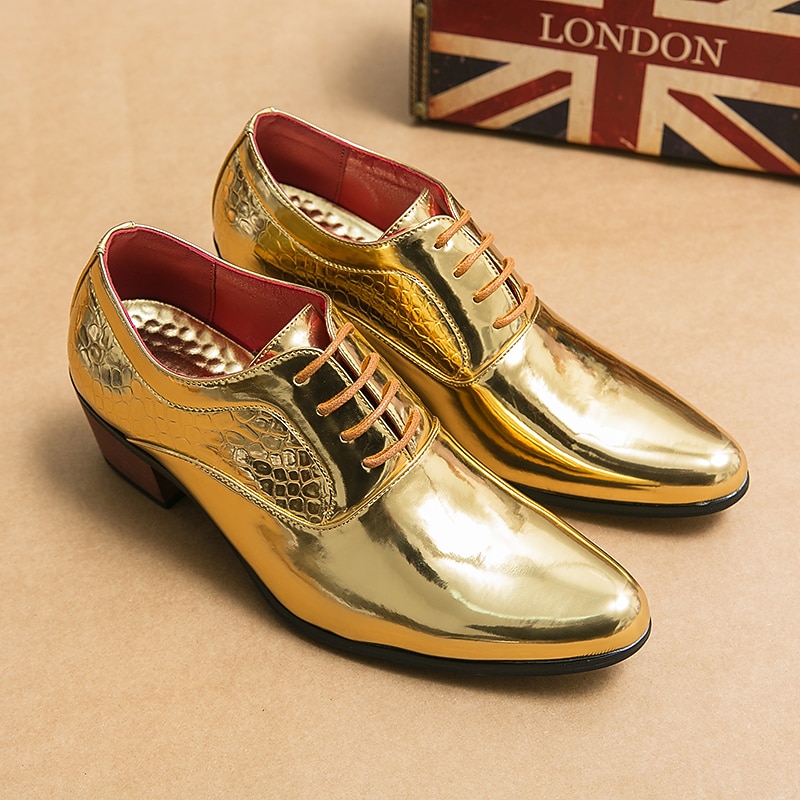 Men's Oxfords Derby Shoes Dress Shoes Height Increasing Shoes Patent Leather Shoes Classic Casual Daily Office & Career PU Lace-up Gold Spring Fall3