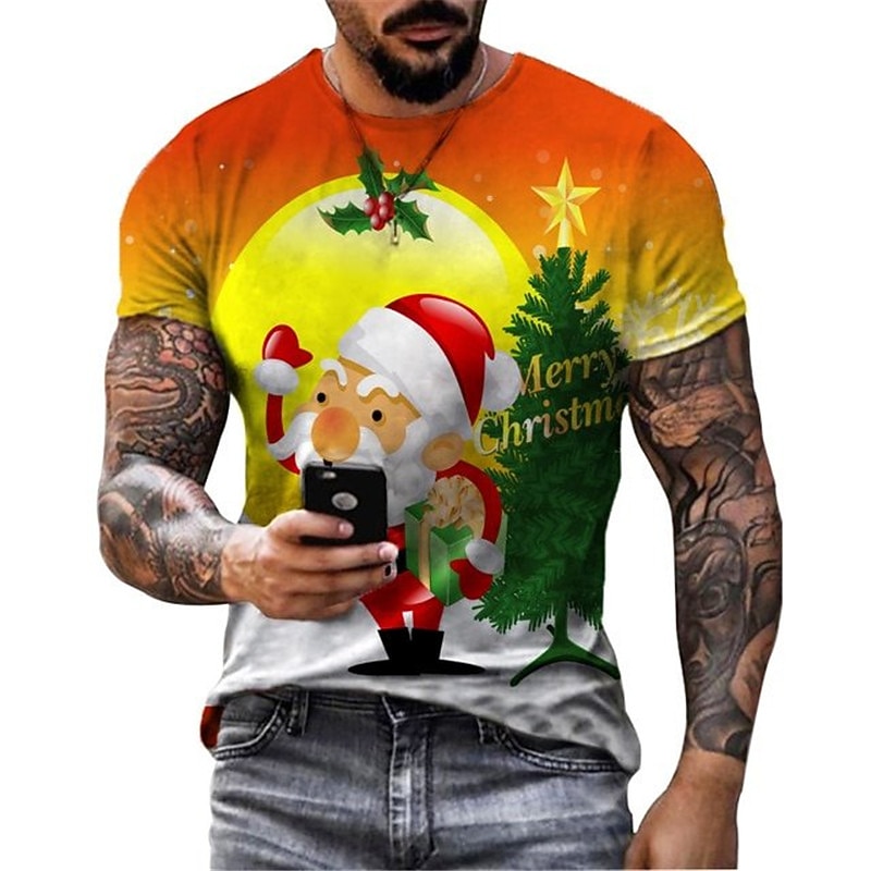 Christmas Men's Santa Claus 3D T-shirts Tee Santa Claus Graphic Prints Crew Neck Black White Royal Blue Orange 3D Print Outdoor Short Sleeve Print Clothing Apparel Designer Casual Merry and Bright4