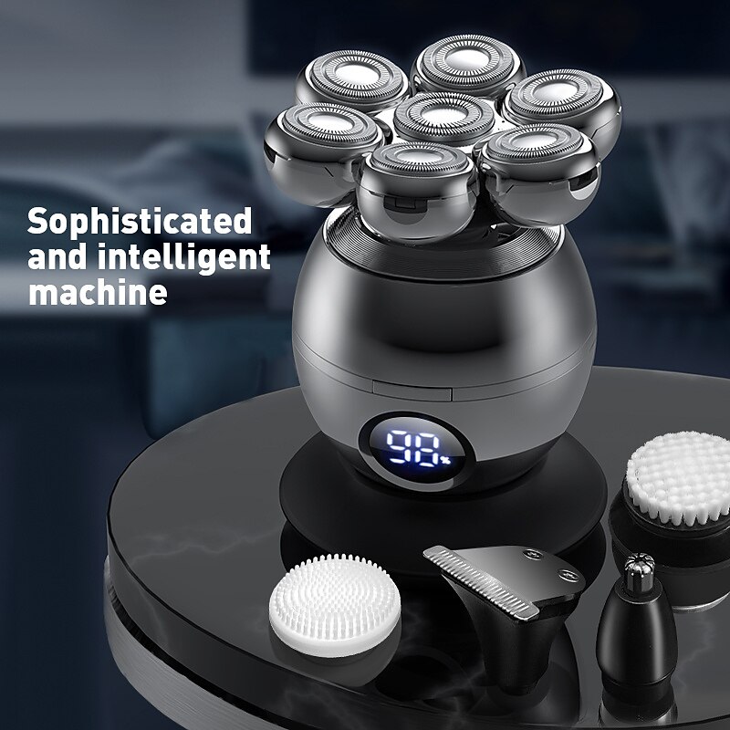 6 In 1 Electric Head Shaver for Bald Men 7D Floating Cutter Beard Trimmer Clipper IP68 Waterproof Shaving USB Wireless Charging Christmas Gift 10