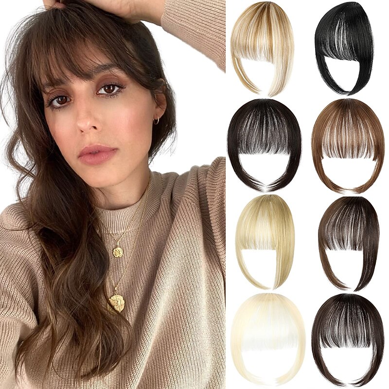 Clip in Bangs Hair Extenisons Natural Fringe Clip-on Front Neat Wispy Bangs Temple One Piece Hairpiece Accesory for Women