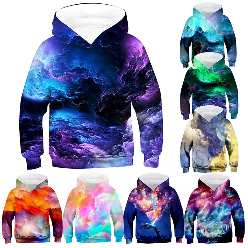 Kids Boys Hoodie Pullover Gradient Long Sleeve Pocket Children Top Casual Hoodie Fashion Daily Yellow Pink Red Fall 7-13 Years