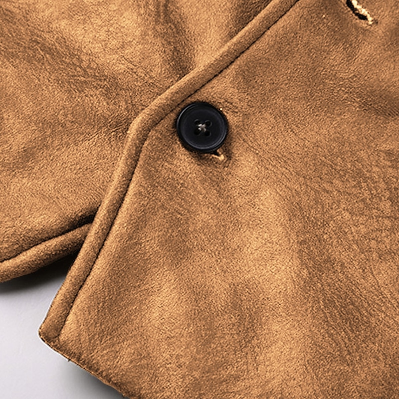 Men's Suede Vest Wedding Street Holiday Going out Vintage Style Casual Fall Winter Pocket Suede Warm Pure Color Single Breasted V Neck Regular Fit Black Brown Vest4