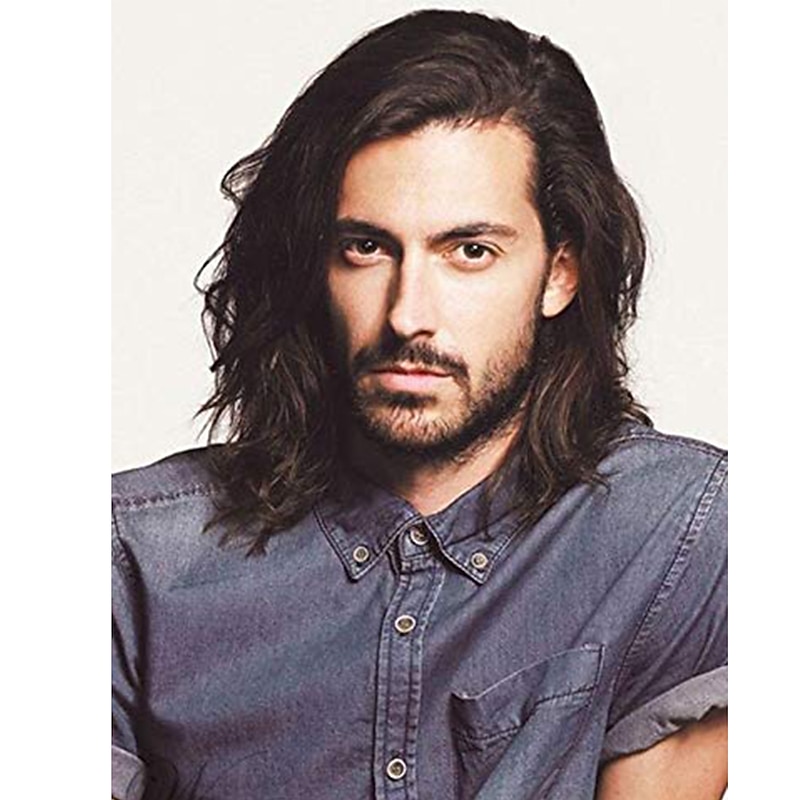 Men's Wig Dark Brown Long Curly Natural Hair Wig Costume Cospaly Party Wigs