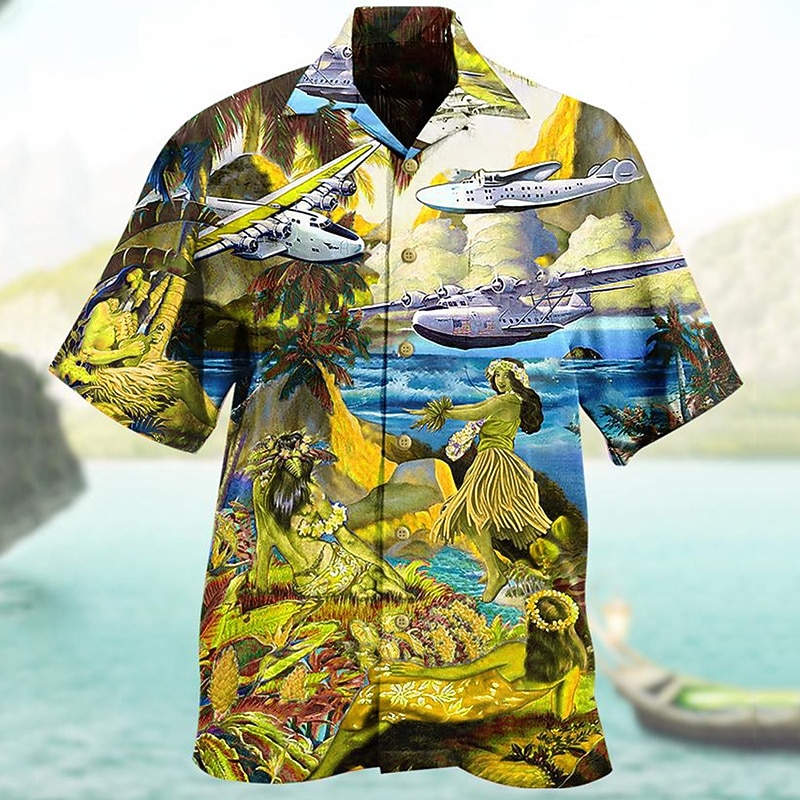 Men's Floral Landscape Shirt Summer Hawaiian Shirt Camp Collar Shirt Short Sleeve Shirt Turndown Fashion Designer Casual Vacation Casual Daily Red Blue Purple Print S M L3