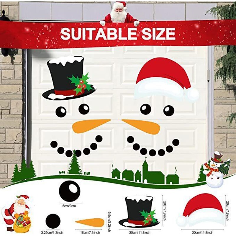 Merry Christmas Decorations Garage Door Decor Snowman Magnets Stickers Refrigerator Decal Snowman Face Garage Christmas Set Reflective Car Magnetic Stickers for Xmas Holiday Fridge Decor2
