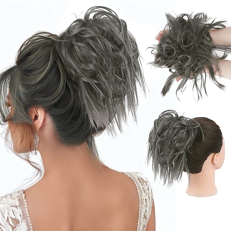 Tousled Updo Messy Bun Hairpiece Hair Extension Ponytail with Elastic Rubber Band Updo Ponytail Hairpiece Synthetic Hair Extensions Scrunchies Ponytail Hairpieces for Women(Tousled Updo Bun4