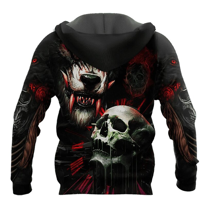 Men's Skull Wolf Graphic Prints Hoodie Hoodies Sweatshirt Streetwear Designer Long Sleeve Hooded Daily Sports Black Print Spring &  Fall Designer2