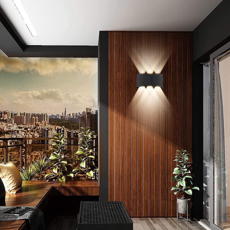 Led Outdoor/Indoor Wall Lamp 6W Up/Down Lighting Indoor Double-Head Curved Waterproof IP65 Wall Lamp Modern Bedroom Lamp Warm White Light AC85-265V4