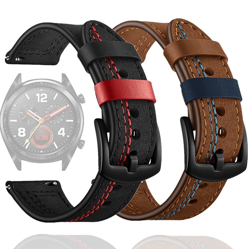 Watch Band for Samsung Watch 3 45mm, Galaxy Wacth 46mm, Gear S3 Classic / Frontier, Gear 2 Neo Live Genuine Leather Replacement  Strap 22mm Luxury Adjustable Wristband2
