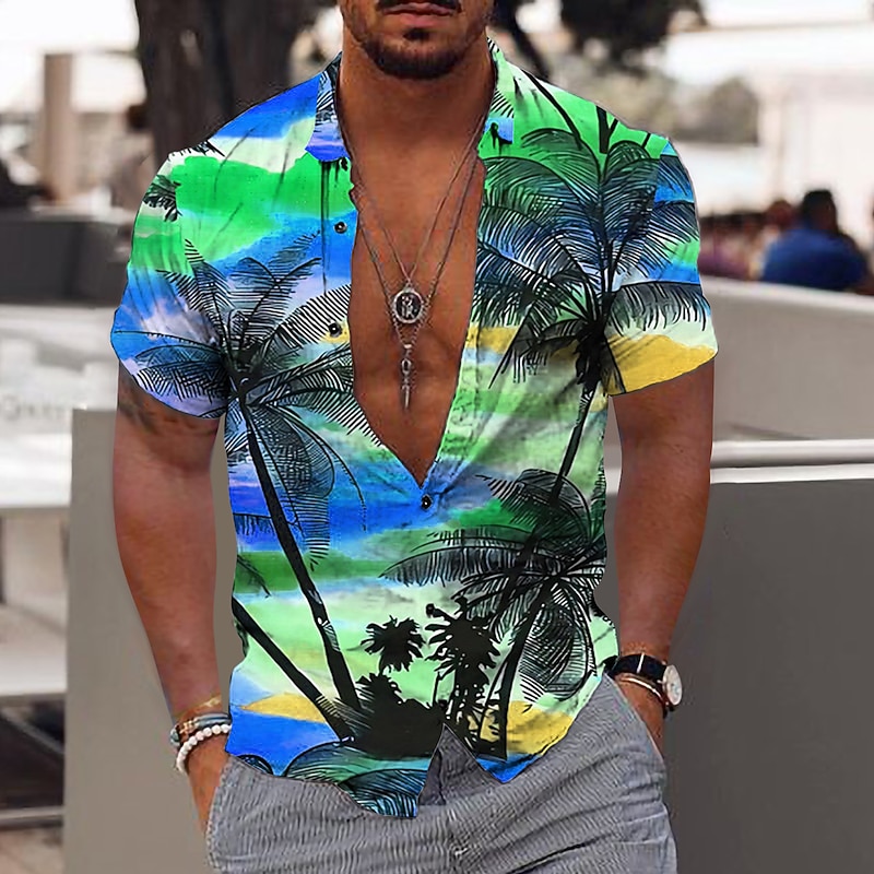 Men's Coconut Tree Scenery Tropical Plants Shirt Summer Hawaiian Shirt Aloha Shirt Short Sleeve Shirt Turndown Fashion Hawaiian Designer Outdoor Street Casual White+Red Blue Light Purple Print S M L3