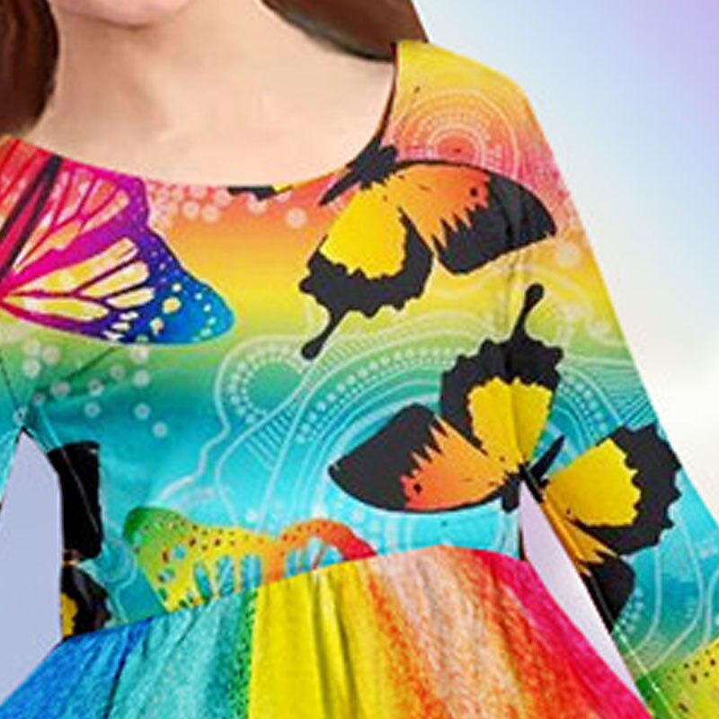 Kids Girls' Dress Animal Rainbow Butterfly Long Sleeve Casual Crewneck Adorable Daily Polyester Above Knee Casual Dress Swing Dress A Line Dress Fall Winter 3-10 Years Multicolor4