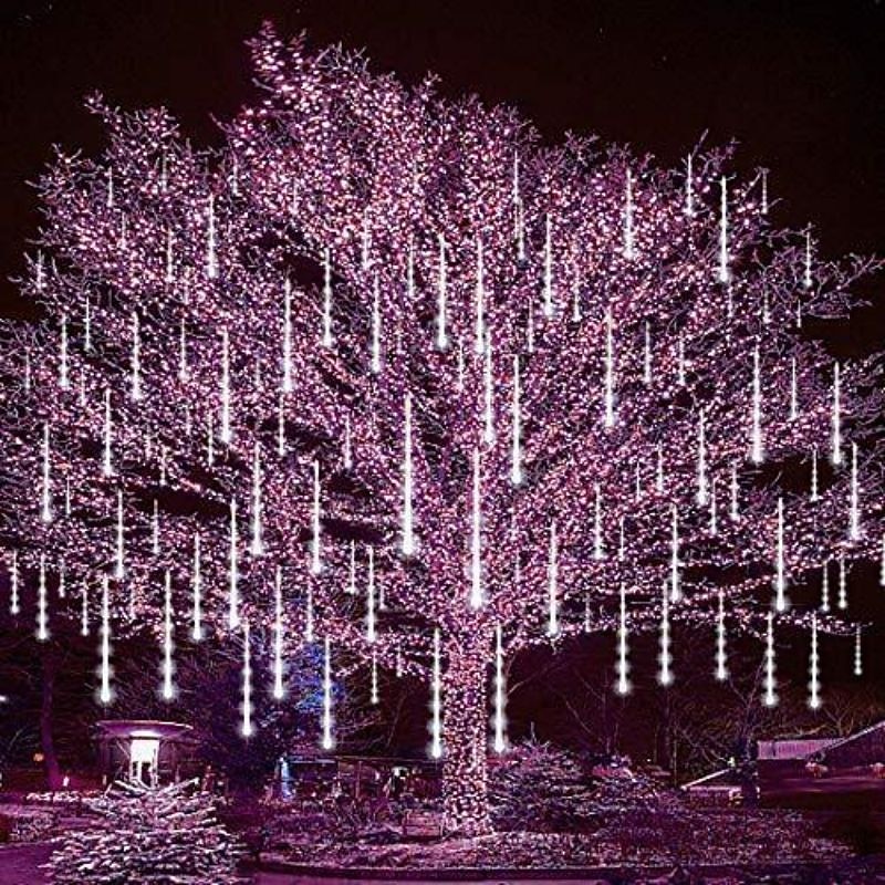 2 Pack Meteor Shower Rain LED String Light 30cm 11.8 Inches 16 Tubes 384 LEDs Falling Rain Drop Icicle Christmas Tree Wedding Fairy Light Street Holiday Decoration