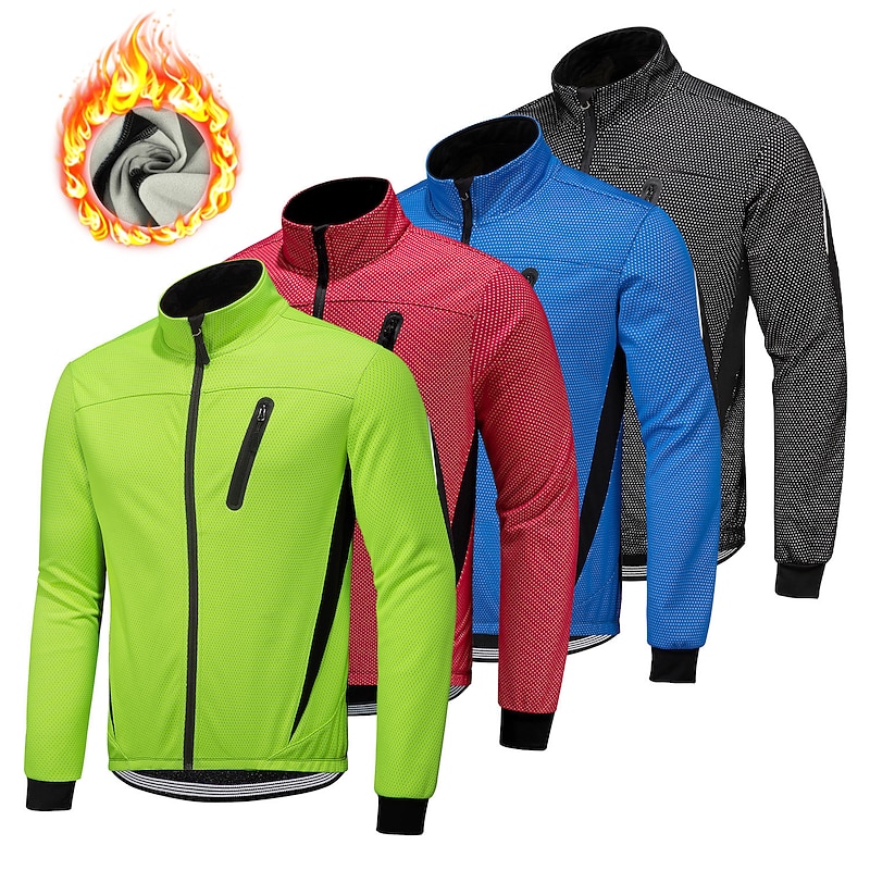 Men's Cycling Jacket Winter Thermal Warm Fleece Lining Windproof Waterproof Zipper Bike Jacket Windbreaker Mountain Bike MTB Road Bike Cycling City Bike Cycling Black Red Blue Bike Wear