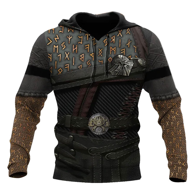 Men's Graphic Prints Viking Hoodie Hoodies Sweatshirt Streetwear Designer Long Sleeve Hooded Daily Sports Black Print Spring &  Fall Designer - Main Image