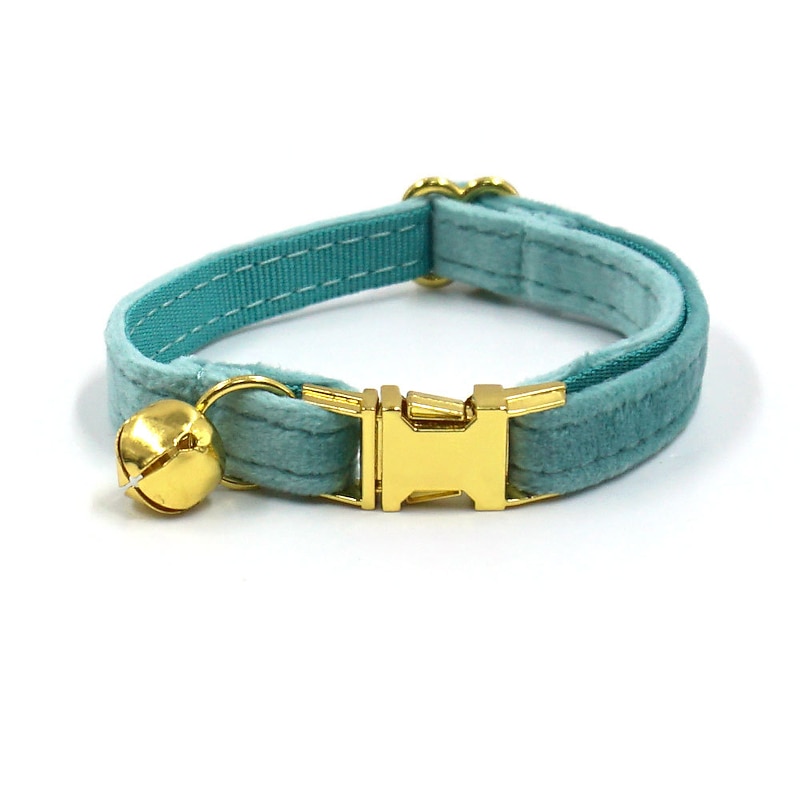 Lake green velvet cat collar cute lettered cat collar bow EST for Instagram bell cat collar3