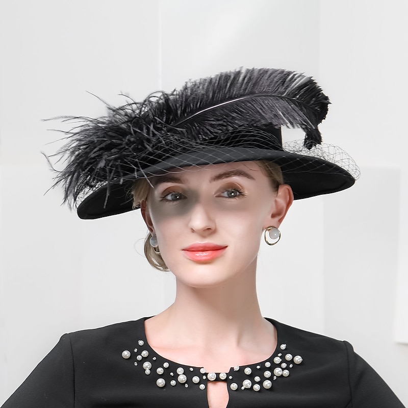 Elegant Vintage Inspired 100% Wool / Feathers Hats with Feather 1PC Special Occasion / Party / Evening Headpiece