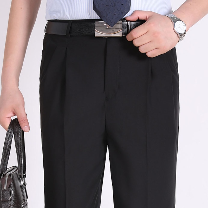 Men's Dress Pants Trousers Casual Pants Pleated Pants Pocket Plain Comfort Breathable Wedding Business Casual Retro Vintage Classic Yellow Light Green High Waist Stretchy3