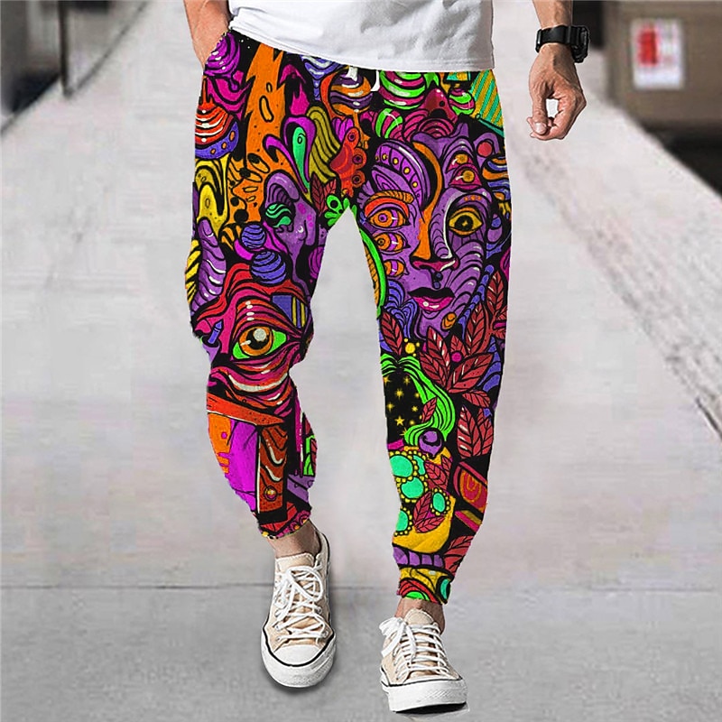 Men's Joggers Trousers Summer Pants Beach Pants Drawstring Elastic Waist Cartoon Graphic Prints Comfort Breathable Sports Outdoor Casual Daily Streetwear Designer Red Purple Micro-elastic3