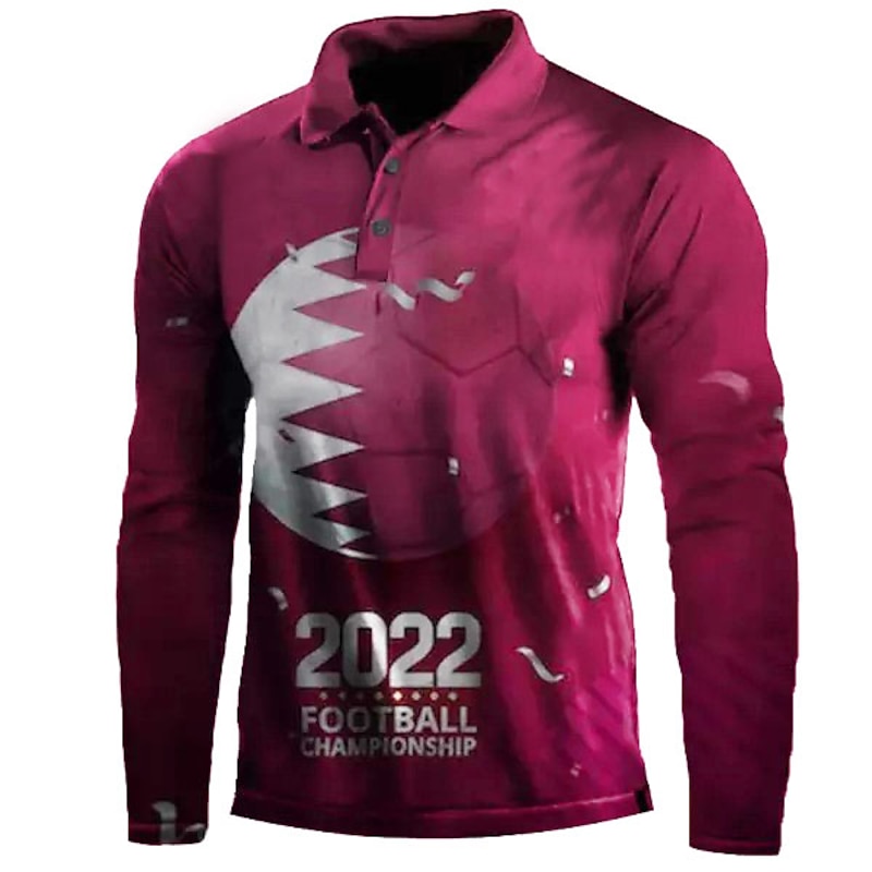 Men's Sports Polo Shirts Golf Shirt Long Sleeve Polo Shirts Collared Shirts Casual Sportswear Vacation Wear 3D Print Buttons Red green White Red3