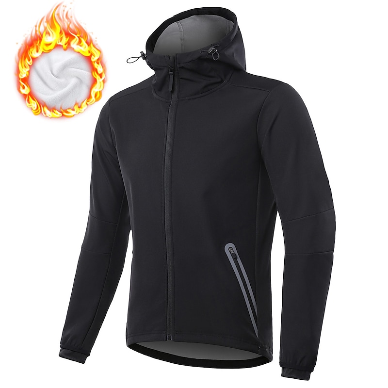 Arsuxeo Men's Cycling Jacket Windbreaker Fleece Jacket Winter Thermal Warm Windproof Fleece Lining Breathable Bike Jacket Hoodie Mountain Bike MTB Road Bike Cycling City Bike Cycling Black Bike Wear