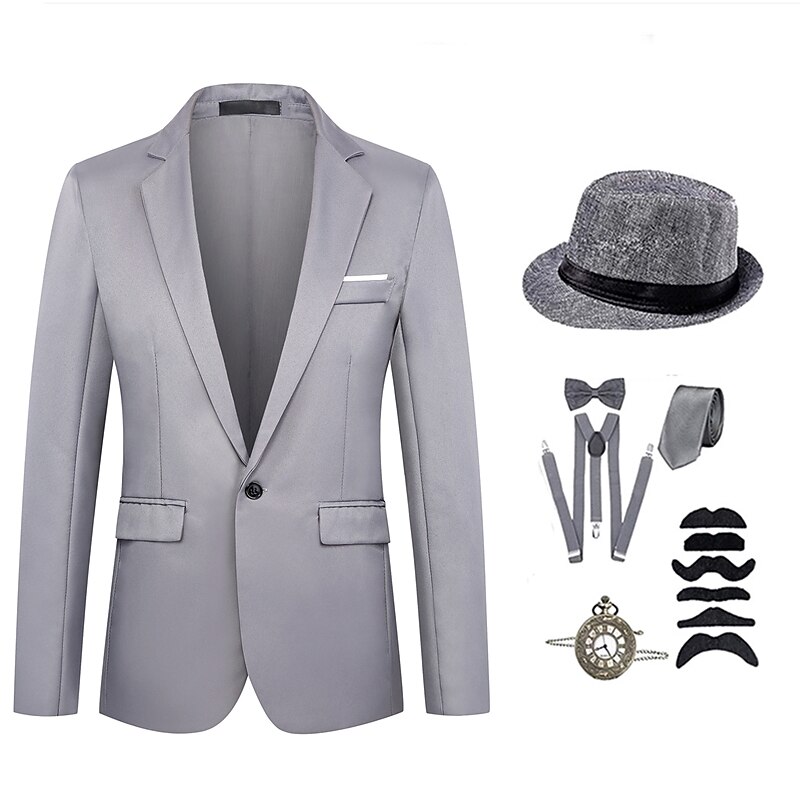 Roaring 20s 1920s Vintage Inspired Outfits Party Costume Suits & Blazers The Great Gatsby Gentleman Buckle Solid Color Collarless Fancy Dress Men's Halloween Masquerade Party / Cocktail Bachelorette4