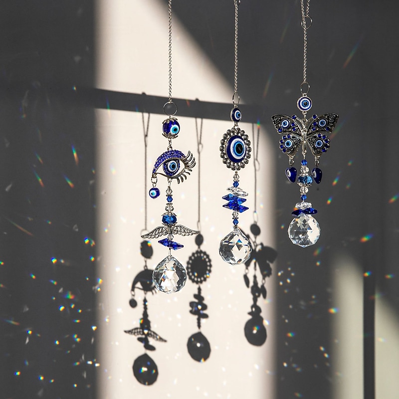 1PC Devil's Eye Crystal Sun Catcher Pendant Light Shadow Wind Chime Rainbow Garden Decoration4