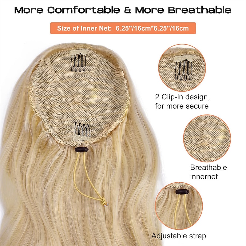 Ponytail Extension Drawstring Long Wavy Pony Tail for Black Women Natural Soft Clip in Ponytail Hair Extension Synthetic Heat Resistant Hairpiece 26 Inch 160 Gram Chocolate Brown with Blonde Hi3