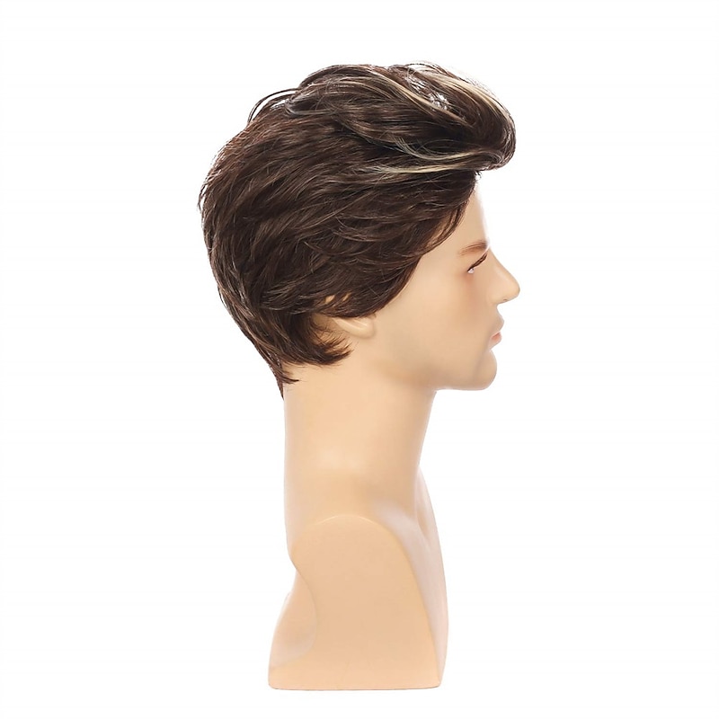 Men Short Wigs Brown Mix Blonde Wig for Male Guy Layered Halloween Cosplay Christmas Party Hair Costume Full Wig for Adults4