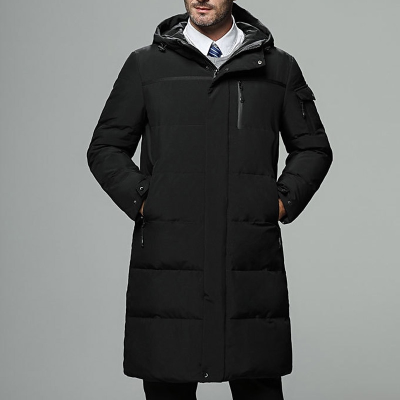 Men's Winter Coat Down Jacket Puffer Jacket Cardigan Long Daily Wear Vacation To-Go Casual / Daily Winter Solid / Plain Color Black Green Gray Puffer Jacket2