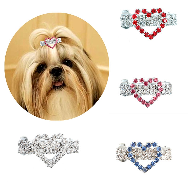 2 Pcs Flash Diamond Heart Hair Clip Pet Accessories Children's Hair Jewelry Girls' Headwear