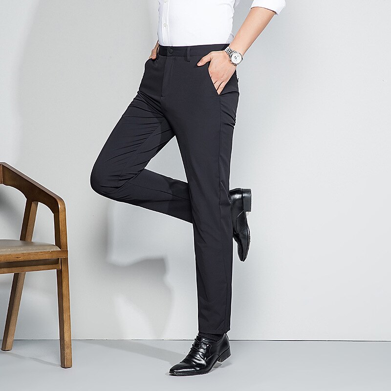 Men's Trousers Casual Pants Pocket Plain Stretch Wedding Daily Holiday Streetwear Stylish Black Navy Blue Micro-elastic3