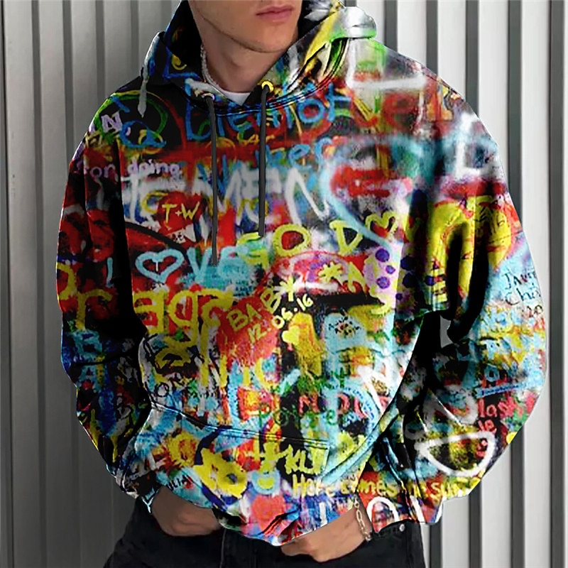Men's Letter Graphic Prints Graffiti Hoodie Hoodies Sweatshirt Streetwear Designer Long Sleeve Hooded Daily Sports Yellow Blue Print Spring &  Fall Designer