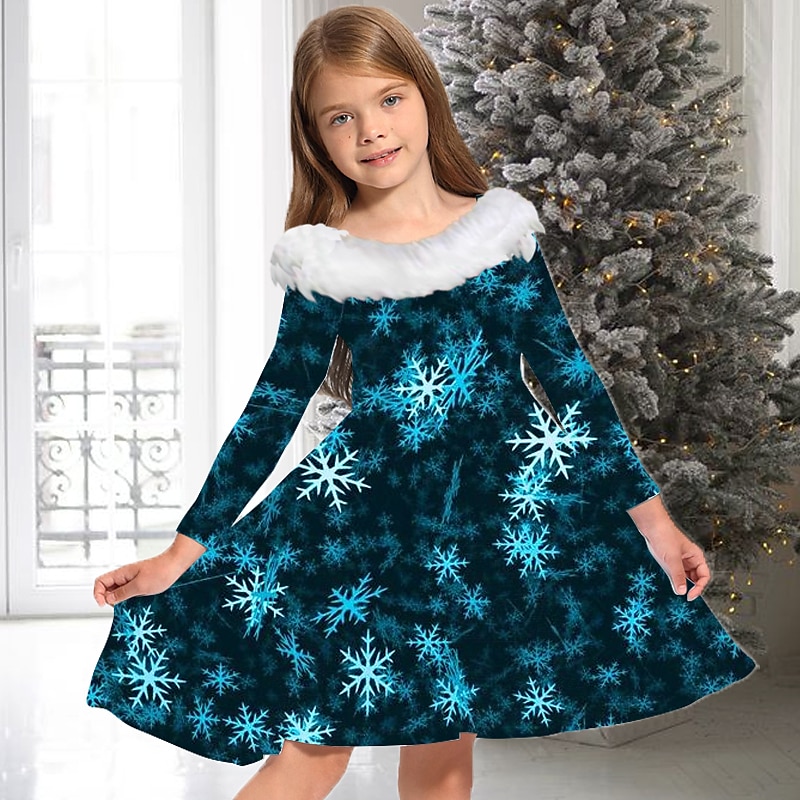 Kids Girls' Dress Star Gradient Long Sleeve Casual Fur Trim Crewneck Elegant Adorable Polyester Above Knee Casual Dress Swing Dress A Line Dress Fall Winter 3-10 Years Black Wine Red2