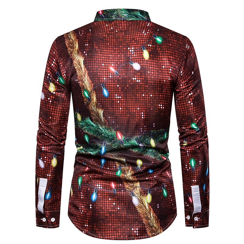 Men's Ugly Christmas Shirt Long Sleeve Shirt Turndown Christmas Street 3D Print Red Blue Purple Green Print Button-Down Clothing Apparel Fashion Designer Casual Soft2