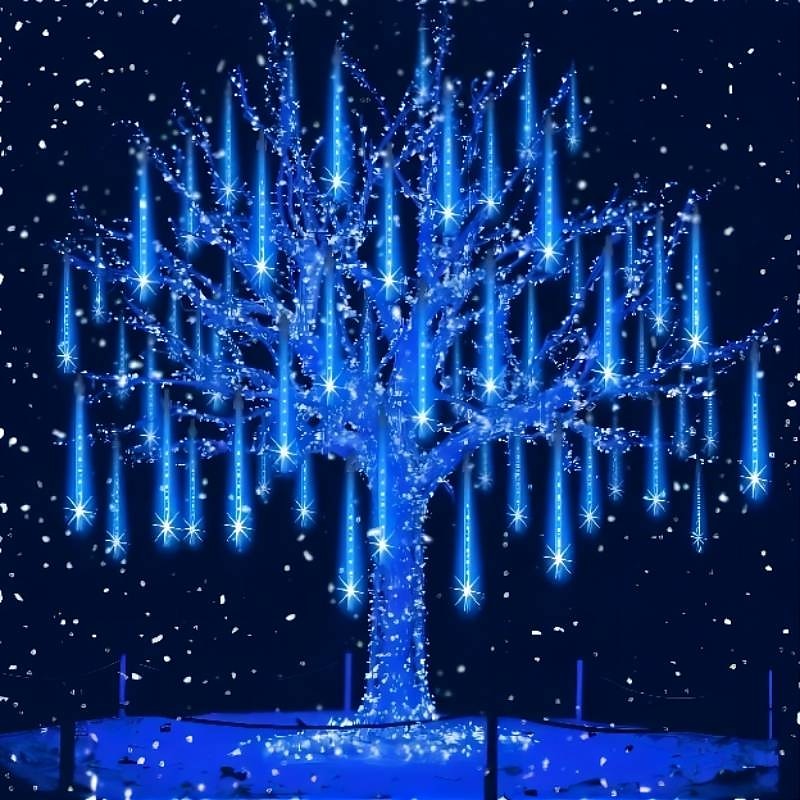 2 Pack Meteor Shower Rain LED String Light 30cm 11.8 Inches 16 Tubes 384 LEDs Falling Rain Drop Icicle Christmas Tree Wedding Fairy Light Street Holiday Decoration3
