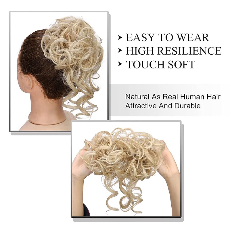 Messy Bun Hair Piece Messy Hair Bun Scrunchies for Women Tousled Updo Bun Synthetic Wavy Curly Chignon Ponytail Hairpiece for Daily Wear4