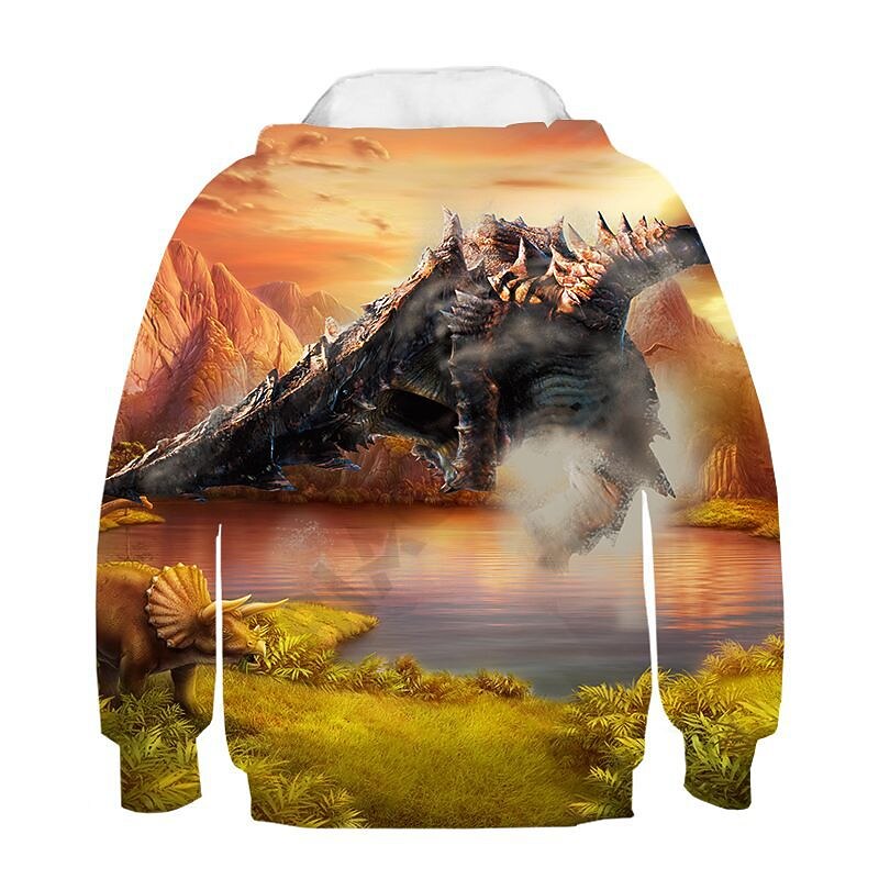 Kids Boys Hoodie Dinosaur Long Sleeve Fall Winter Active Fashion Cotton Casual3