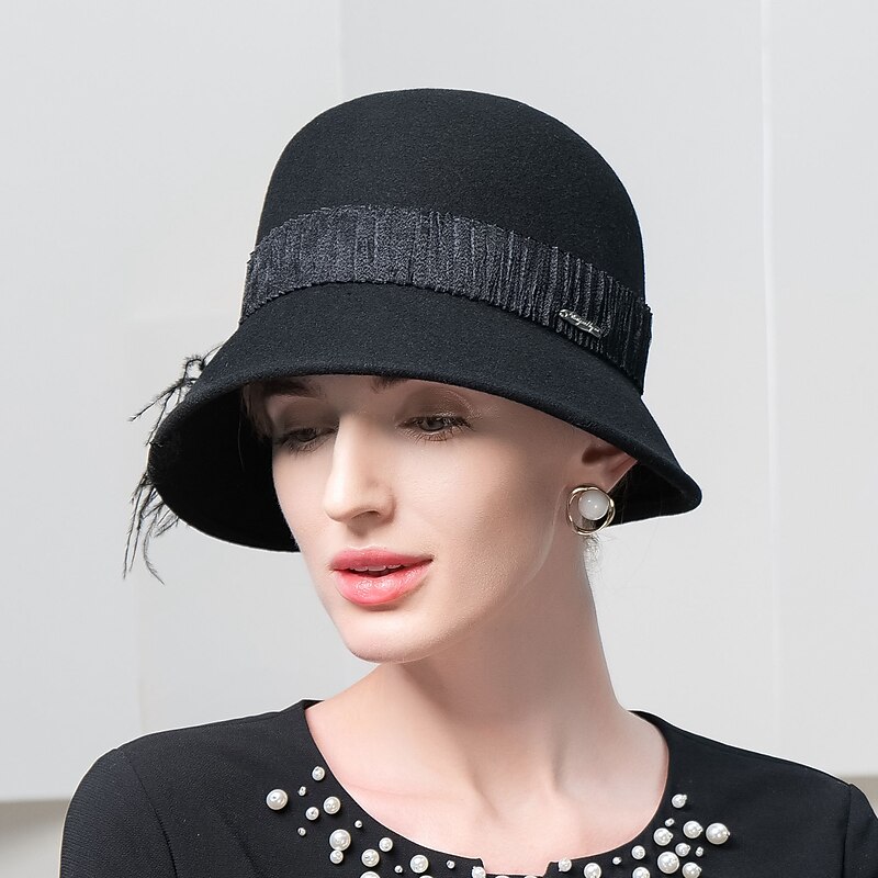 Elegant Beach 100% Wool Hats with Feather 1PC Special Occasion / Holiday Headpiece3