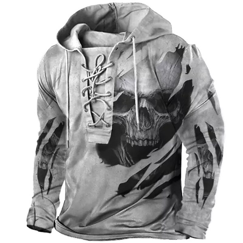 Men's Skull Graphic Prints Hoodie Hoodies Sweatshirt Streetwear Designer Long Sleeve Hooded Casual Daily Sports Gray Lace up Print Spring &  Fall Designer