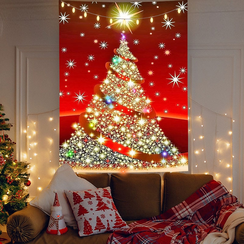 Christmas Decorations Ribbon Holiday Party Wall Tapestry Xmas Photography Backround Art Decor Hanging Bedroom Living Room Decoration Tree4