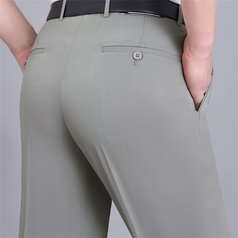 Men's Dress Pants Trousers Casual Pants Pocket Plain Comfort Breathable Wedding Business Casual Retro Vintage Classic Black White High Waist Stretchy3