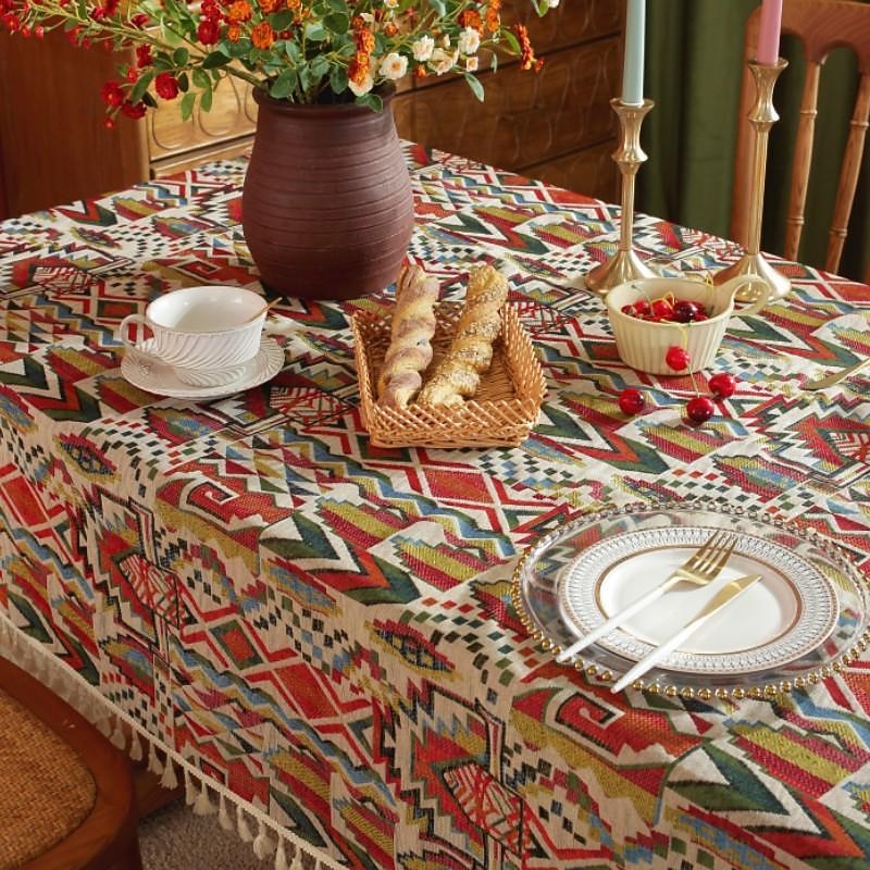 Farmhouse Tablecloth Boho Cotton Linen Table Cloth Bohemian Table Decor Wrinkle Resistant for Restaurant, Picnic, Indoor and Outdoor Dining2