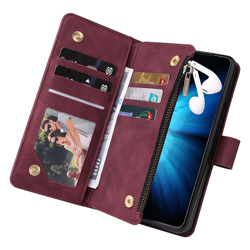 Phone Case For Samsung Galaxy Z Fold 7 Z Fold 6 Z Fold 5 Z Fold 4 Wallet Case Zipper With Card Holder Magnetic Flip Solid Colored PU Leather3
