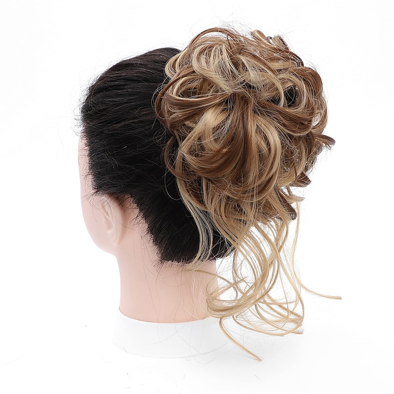 Tousled Updo Messy Bun Hair Piece Hair bun Extensions With Elastic Rubber Band Ponytail Hairpiece Scrunchies for Women (Brown Mix Light Blonde)4