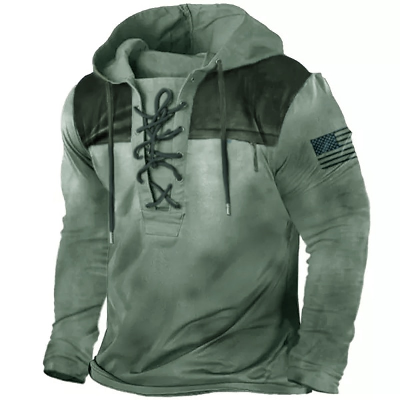 Men's Color Block Graphic Prints Hoodie Hoodies Sweatshirt Streetwear Designer Long Sleeve Hooded Sports & Outdoor Daily Sports Army Green Lace up Print Spring &  Fall Designer