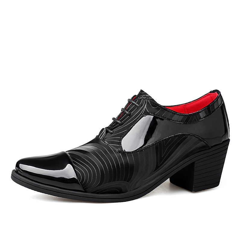 Men's Patent Leather Dress Shoes – Stylish Formal Lace-Up Oxford with Block Heel for Special Occasions3